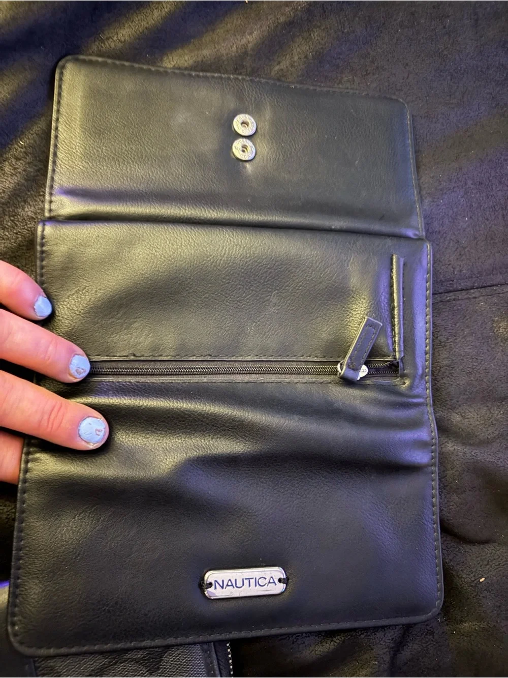 Nautica Black Leather Bi-Fold Wallet with Silver Logo